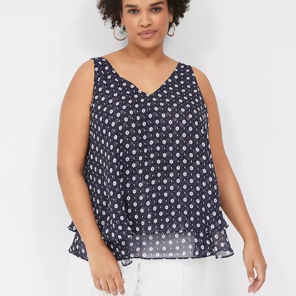 Lane Bryant Navy & Purple Geo Swing Double-Layer Chiffon Tank in Size 20 - Picture 1 of 10